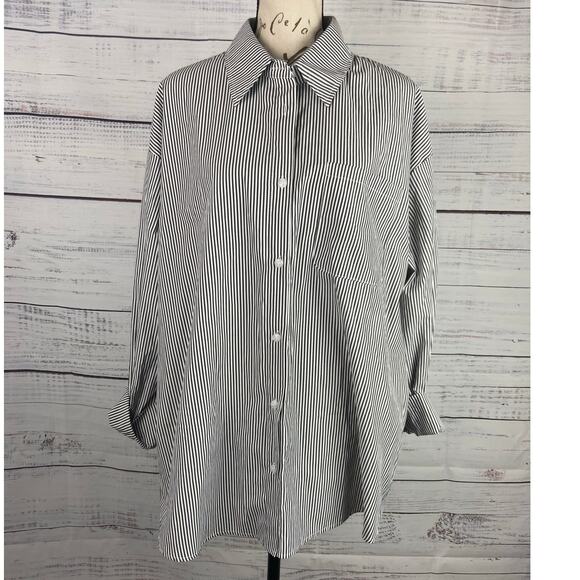 Aisew Button Front Shirt Womens L Pin Striped Long Sleeve Collared NEW - Picture 1 of 13